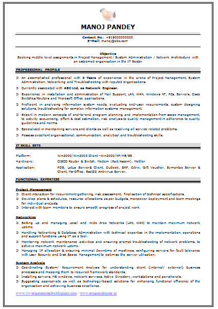 Computer networking resume example